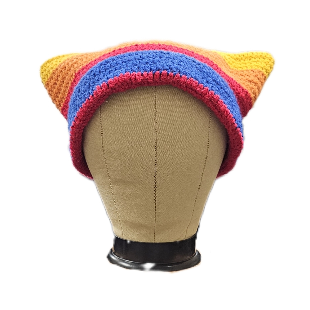 Multi-Colored Crocheted Cat Eared Beanie
